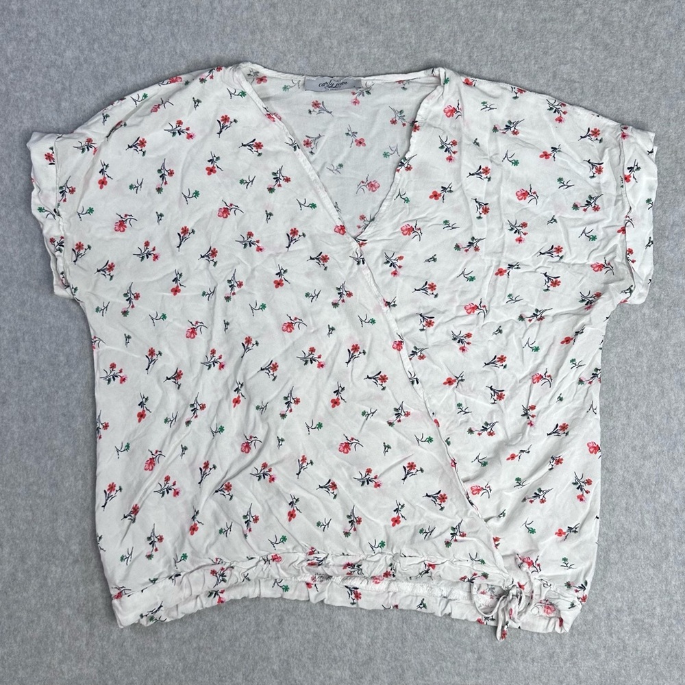 Carly Jean Los Angeles Floral White Wrap Top